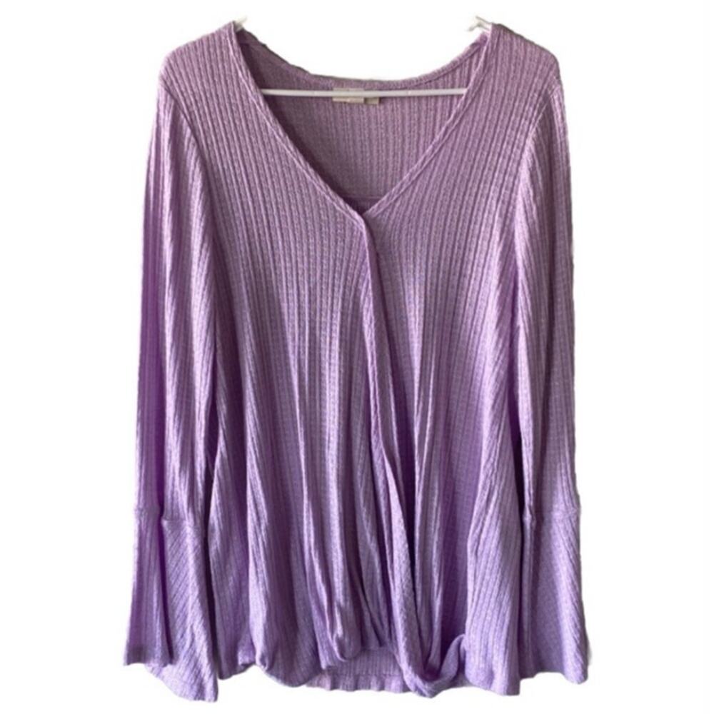 Style & Co "Spring Awakens" Lavender Purple V Neck Long Bell Sleeved Top